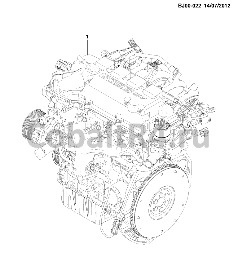 Схема размещения и установки запчастей (BJ00-022) 2013 JX69 ДВИГАТЕЛЬ В СБОРЕ И ЧАСТЬ ДВИГАТЕЛЯ (L2C/1.5) на автомобиле Chevrolet Cobalt и Ravon R4