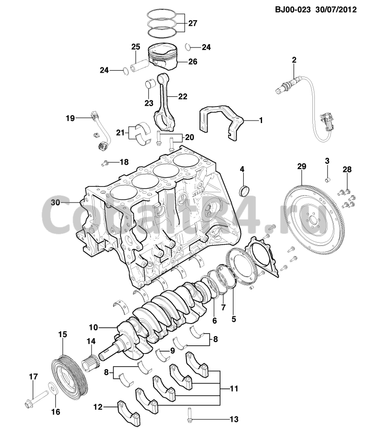 Схема размещения и установки запчастей (BJ00-023) 2013 JX69 ДВИГАТЕЛЬ В СБОРЕ -1.5L L4 ЧАСТЬ 1 БЛОК ЦИЛИНДРОВ И ВНУТРЕННИЕ ДЕТАЛИ (L2C/1.5) на автомобиле Chevrolet Cobalt и Ravon R4