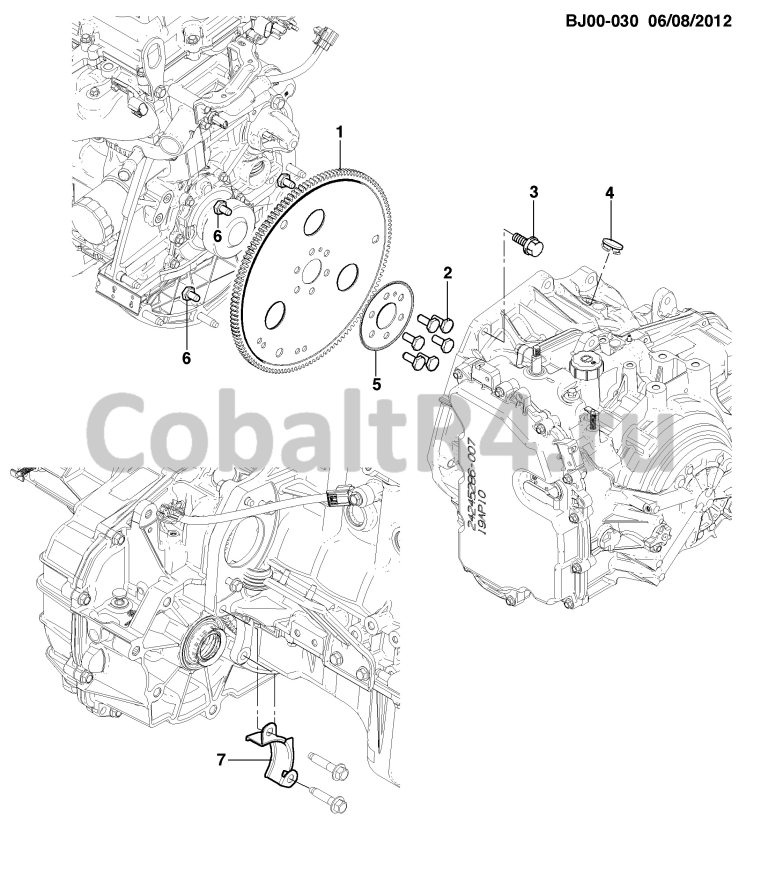 Схема размещения и установки запчастей (BJ00-030) 2013 JX69 КРЕПЛЕНИЕ ДВИГАТЕЛЯ К КОРОБКЕ ПЕРЕДАЧ (L2C/1.5, АВТОМАТИЧЕСКАЯ КОРОБКА ПЕРЕДАЧ MH9) на автомобиле Chevrolet Cobalt и Ravon R4