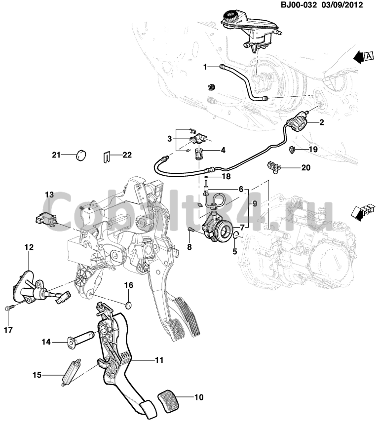 Схема размещения и установки запчастей (BJ00-032) 2013 JX69 ПЕДАЛЬ СЦЕПЛЕНИЯ И ЦИЛИНДРЫ (МЕХАНИЧЕСКАЯ КОРОБКА ПЕРЕДАЧ MX3) на автомобиле Chevrolet Cobalt и Ravon R4