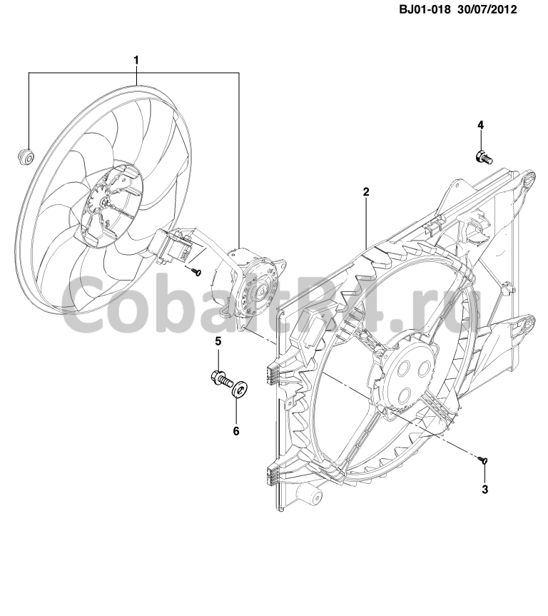 Схема размещения и установки запчастей (BJ01-018) 2013 JX69 ВЕНТИЛЯТОР ОХЛАЖДЕНИЯ ДВИГАТЕЛЯ И ШКИВЫ на автомобиле Chevrolet Cobalt и Ravon R4