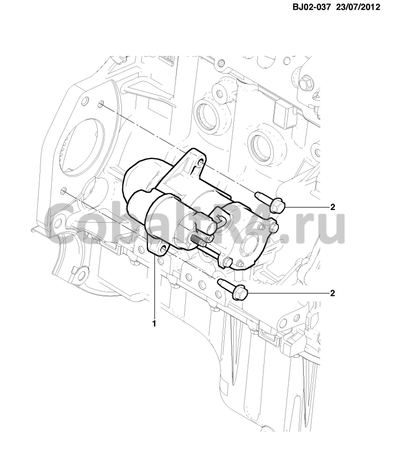 Схема размещения и установки запчастей (BJ02-037) 2013 JX69 КРЕПЛЕНИЕ СТАРТЕРА (L2C/1.5) на автомобиле Chevrolet Cobalt и Ravon R4