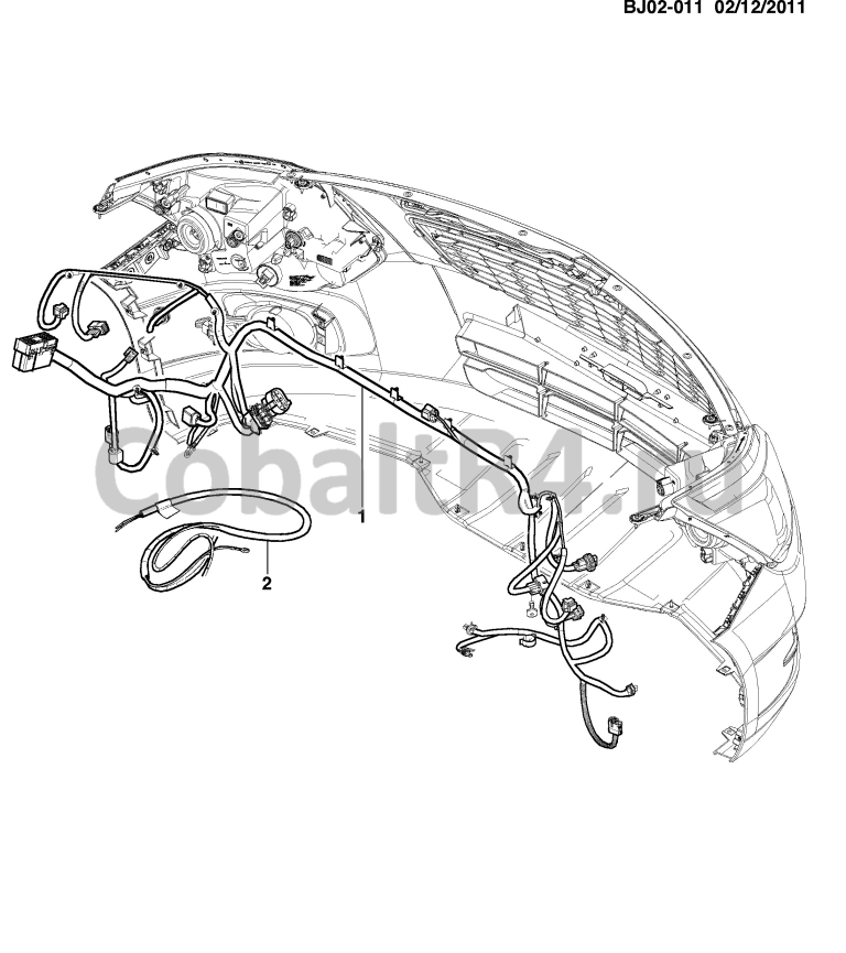 Схема размещения и установки запчастей (BJ02-011) 2013 JX69 ЖГУТ ПРОВОДОВ ПЕРЕДНИХ ФАР на автомобиле Chevrolet Cobalt и Ravon R4