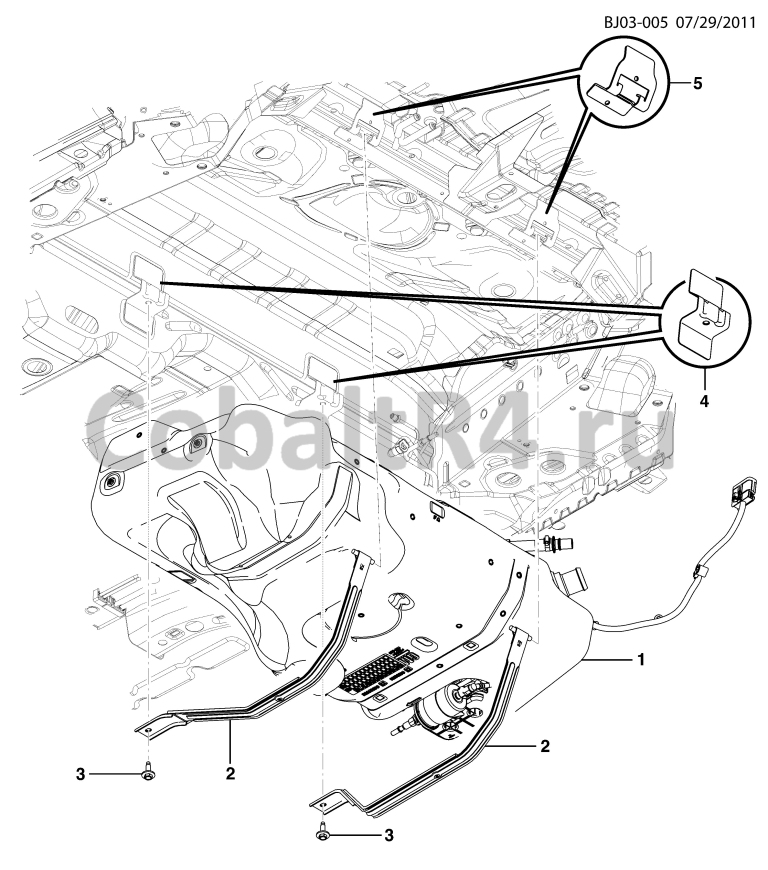Схема размещения и установки запчастей (BJ03-005) 2013 JX69 МОНТАЖ ТОПЛИВНОГО БАКА на автомобиле Chevrolet Cobalt и Ravon R4