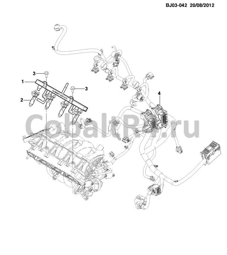 Схема размещения и установки запчастей (BJ03-042) 2013 JX69 МАГИСТРАЛЬ ТОПЛИВНЫХ ФОРСУНОК (L2C 1.5) на автомобиле Chevrolet Cobalt и Ravon R4