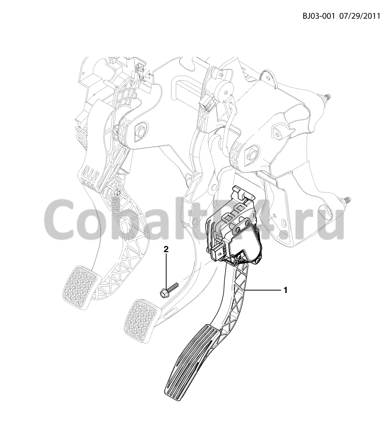 Схема размещения и установки запчастей (BJ03-001) 2013 JX69 УПРАВЛЕНИЕ АКСЕЛЕРАТОРОМ на автомобиле Chevrolet Cobalt и Ravon R4