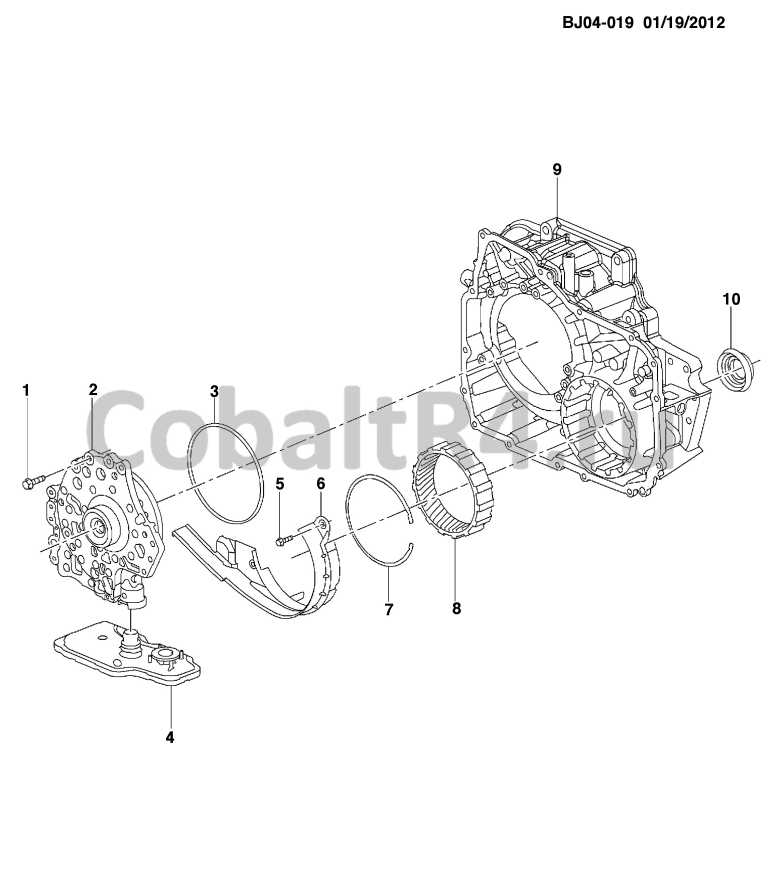 Схема размещения и установки запчастей (BJ04-019) 2013 JX69 АВТОМАТИЧЕСКАЯ КОРОБКА ПЕРЕДАЧ ШЛАНГ ЖИДКОСТНОГО НАСОСА И ГИДРОТРАНСФОРМАТОРА (MH9) на автомобиле Chevrolet Cobalt и Ravon R4