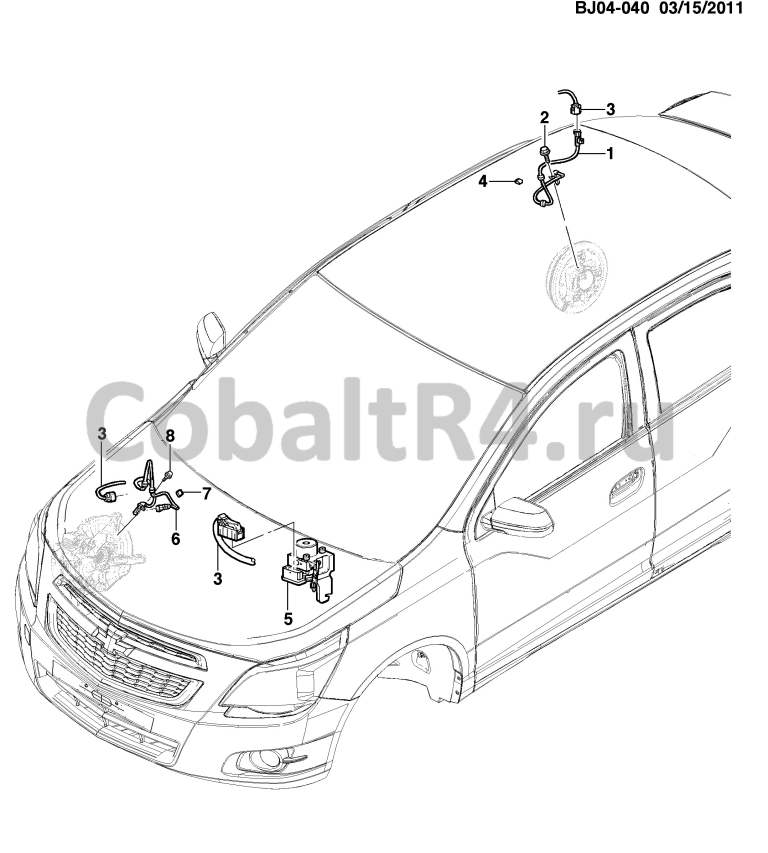 Схема размещения и установки запчастей (BJ04-040) 2013 JX69 ЭЛЕКТРИЧЕСКАЯ СИСТЕМА ТОРМОЗОВ/ANTI-LOCK на автомобиле Chevrolet Cobalt и Ravon R4