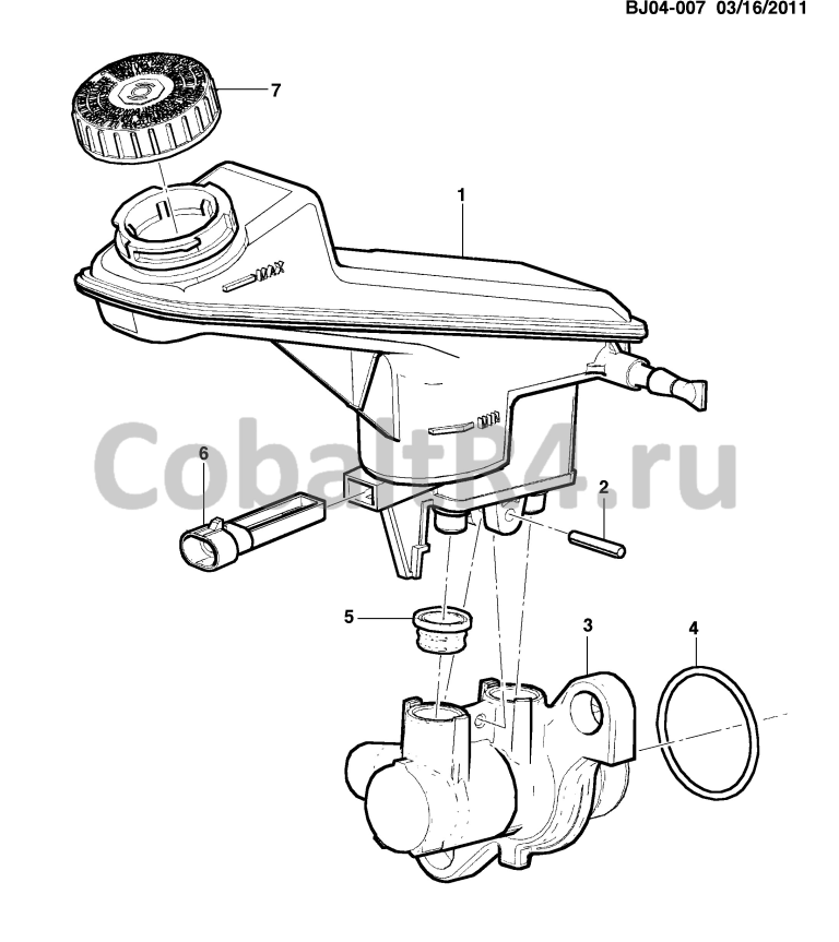 Схема размещения и установки запчастей (BJ04-007) 2013 JX69 ГЛАВНЫЙ ТОРМОЗНОЙ ЦИЛИНДР на автомобиле Chevrolet Cobalt и Ravon R4