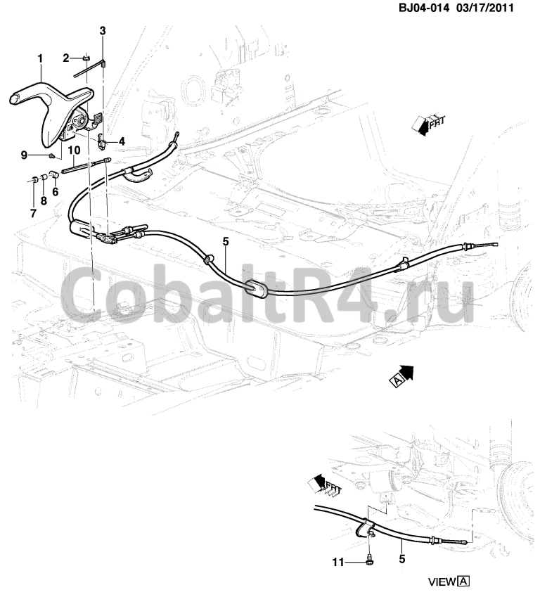 Схема размещения и установки запчастей (BJ04-014) 2013 JX69 СИСТЕМА СТОЯНОЧНОГО ТОРМОЗА на автомобиле Chevrolet Cobalt и Ravon R4