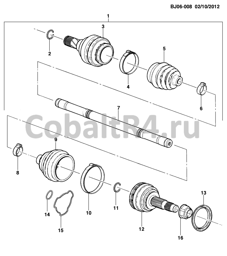 Схема размещения и установки запчастей (BJ06-008) 2013 JX69 ВЕДУЩИЙ ВАЛ / ПЕРЕДНЕГО КОЛЕСА-ЛЕВАЯ СТОРОНА на автомобиле Chevrolet Cobalt и Ravon R4