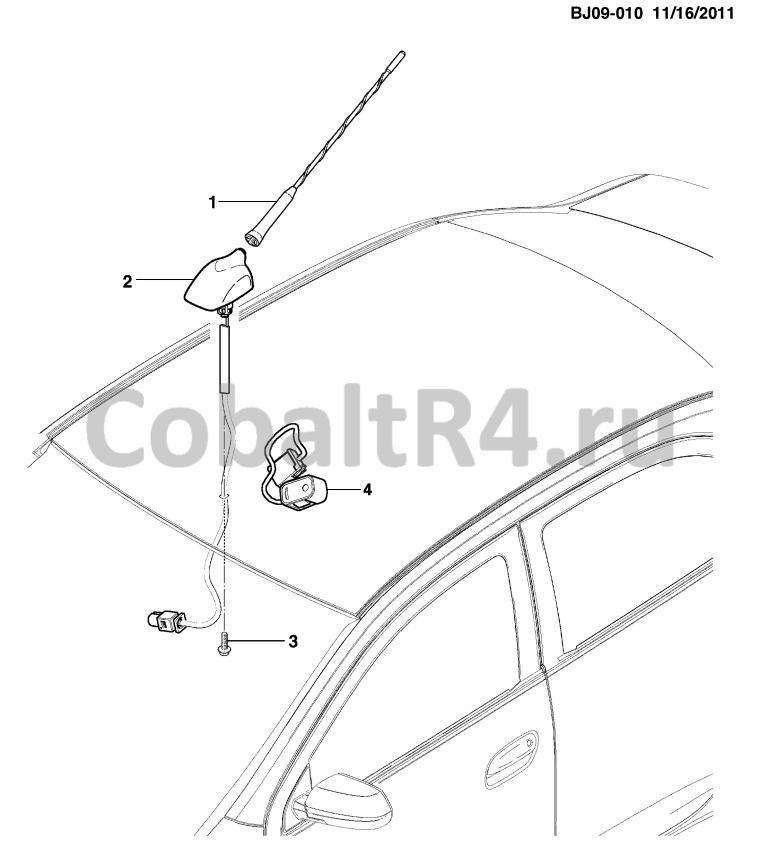 Схема размещения и установки запчастей (BJ09-010) 2013 JX69 АНТЕННА/AUDIO на автомобиле Chevrolet Cobalt и Ravon R4