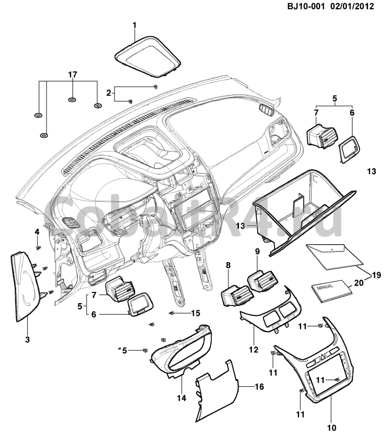 Схема размещения и установки запчастей (BJ10-001) 2013 JX69 ПРИБОРНАЯ ПАНЕЛЬ ЧАСТЬ 1 на автомобиле Chevrolet Cobalt и Ravon R4