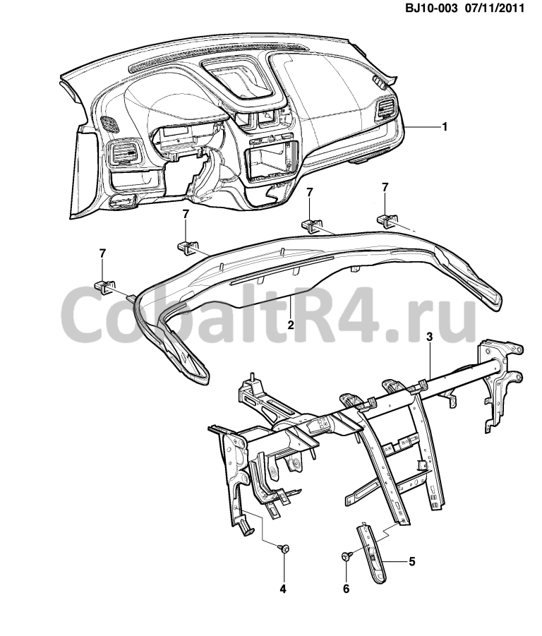 Схема размещения и установки запчастей (BJ10-003) 2013 JX69 ПРИБОРНАЯ ПАНЕЛЬ ЧАСТЬ 3/SUPPORT на автомобиле Chevrolet Cobalt и Ravon R4