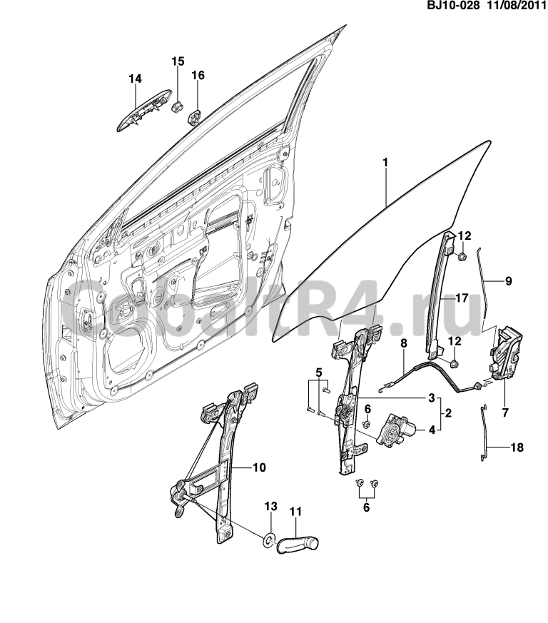 Схема размещения и установки запчастей (BJ10-028) 2013 JX69 ФУРНИТУРА / ДВЕРЬ ПЕРЕДНЯЯ ЧАСТЬ 2 на автомобиле Chevrolet Cobalt и Ravon R4