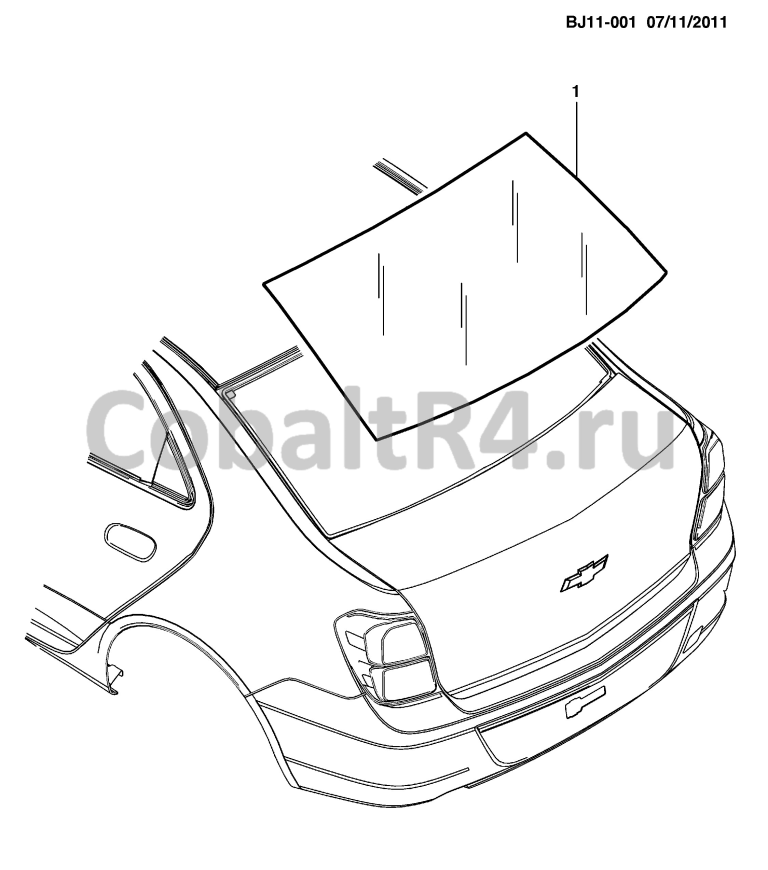 Схема размещения и установки запчастей (BJ11-001) 2013 JX69 ЗАДНЕЕ СТЕКЛО на автомобиле Chevrolet Cobalt и Ravon R4
