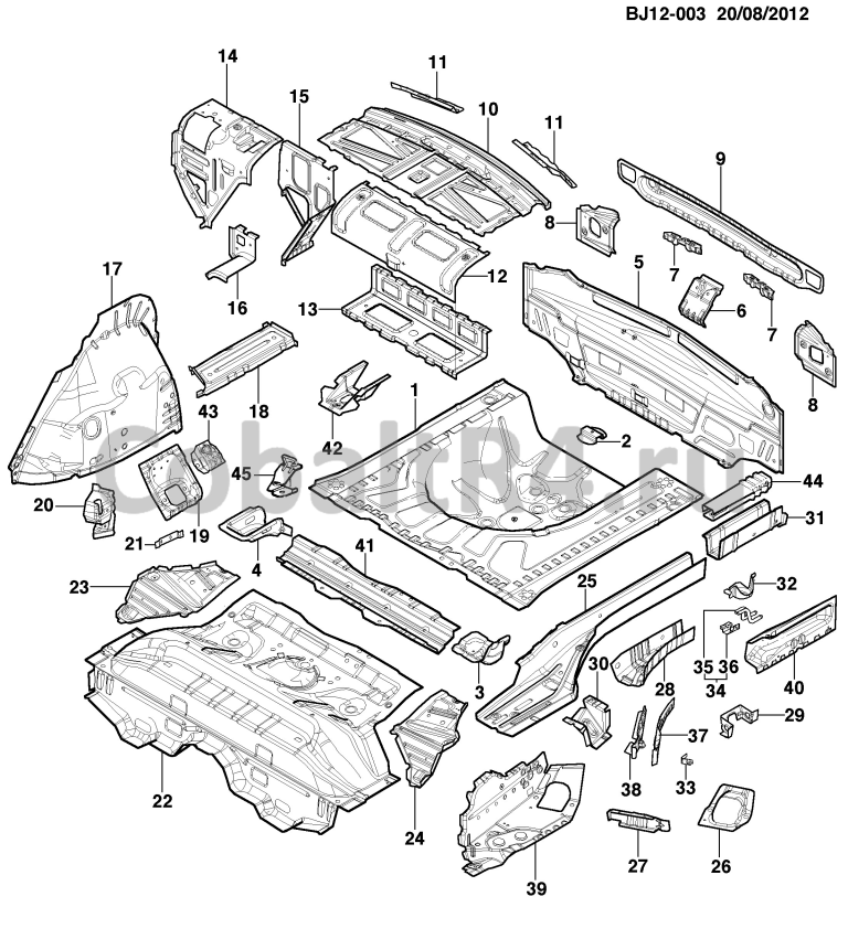 Схема размещения и установки запчастей (BJ12-003) 2013 JX69 ЛИСТОВОЙ МЕТАЛЛ КУЗОВА ЗАДНЯЯ ЧАСТЬ на автомобиле Chevrolet Cobalt и Ravon R4
