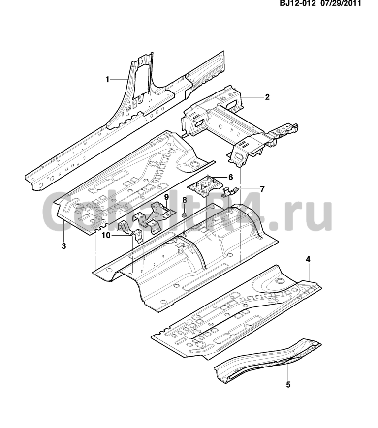 Схема размещения и установки запчастей (BJ12-012) 2013 JX69 ЛИСТОВОЙ МЕТАЛЛ КУЗОВА ЧАСТЬ 3 НИЖНЯЯ ЧАСТЬ КУЗОВА на автомобиле Chevrolet Cobalt и Ravon R4