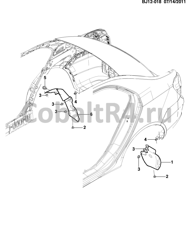 Схема размещения и установки запчастей (BJ12-018) 2013 JX69 ОБЛИЦОВКА КОЛЕСНОЙ АРКИ на автомобиле Chevrolet Cobalt и Ravon R4