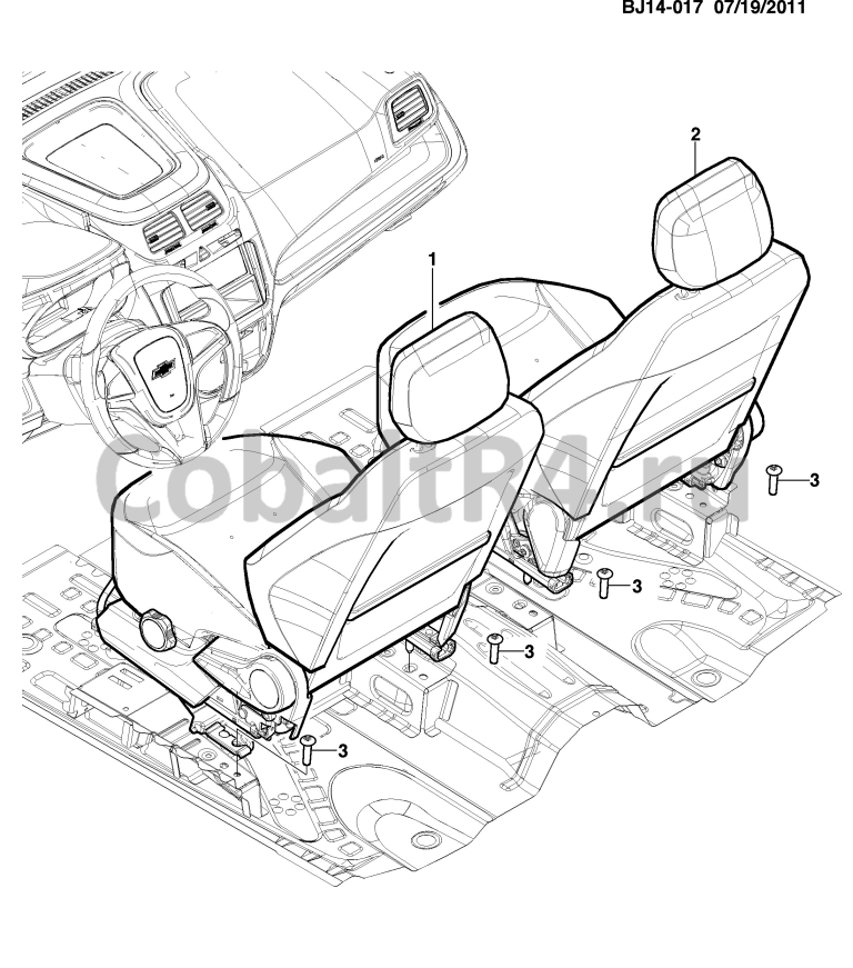 Схема размещения и установки запчастей (BJ14-017) 2013 JX69 МОНТАЖ ПЕРЕДНЕГО СИДЕНЬЯ на автомобиле Chevrolet Cobalt и Ravon R4