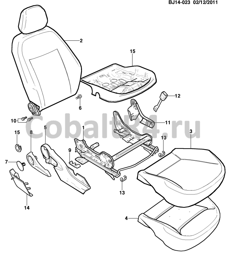 Схема размещения и установки запчастей (BJ14-023) 2013 JX69 СИДЕНЬЕ В СБОРЕ/ПАССАЖИРА на автомобиле Chevrolet Cobalt и Ravon R4
