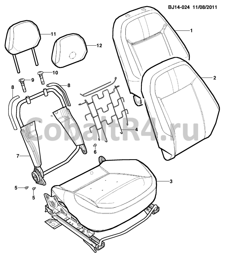 Схема размещения и установки запчастей (BJ14-024) 2013 JX69 СИДЕНЬЕ В СБОРЕ/ПАССАЖИРА на автомобиле Chevrolet Cobalt и Ravon R4