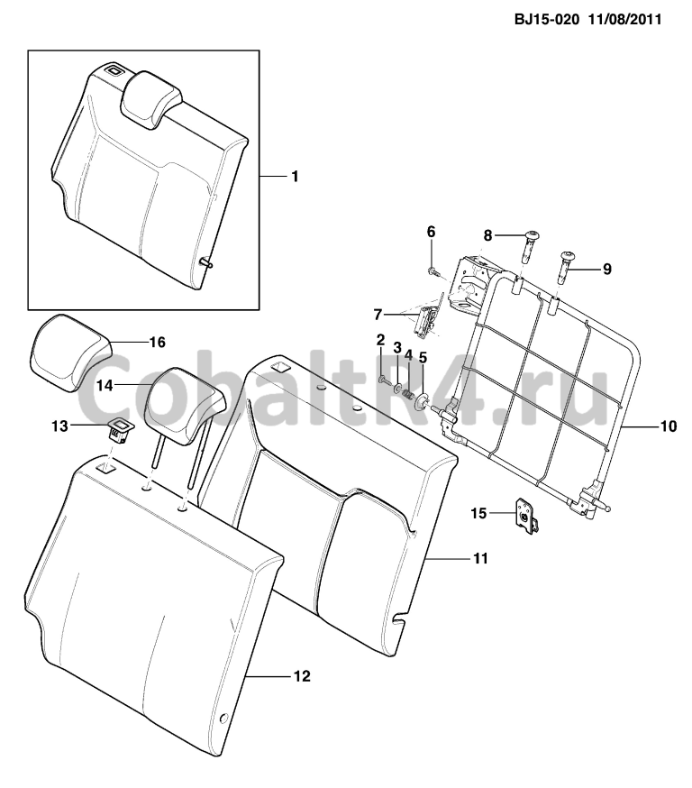 Схема размещения и установки запчастей (BJ15-020) 2013 JX69 СИДЕНЬЕ В СБОРЕ/ЗАДНЕЕ-60%, ЗАДНЯЯ ЧАСТЬ на автомобиле Chevrolet Cobalt и Ravon R4