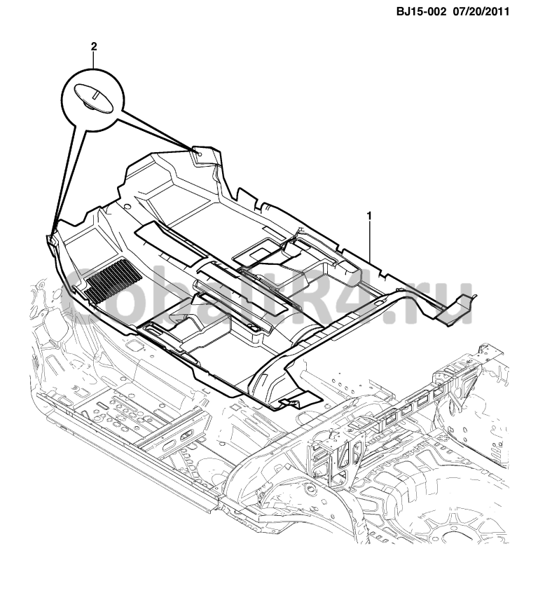 Схема размещения и установки запчастей (BJ15-002) 2013 JX69 КОВРИК/ПОЛ на автомобиле Chevrolet Cobalt и Ravon R4